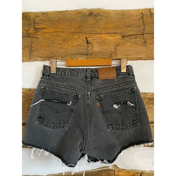 Levi's Pants - LEVI’S VINTAGE orange tab distressed raw hem dark grey denim jean shorts